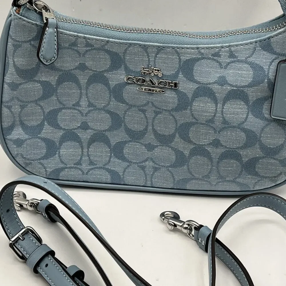COACH Teri Shoulder Bag Signature Chambray Light Blue CH139 HAS STAINS AS IS